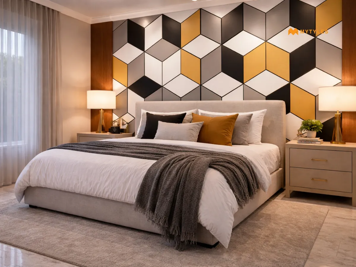 Geometric 3D Tiles in Bedroom